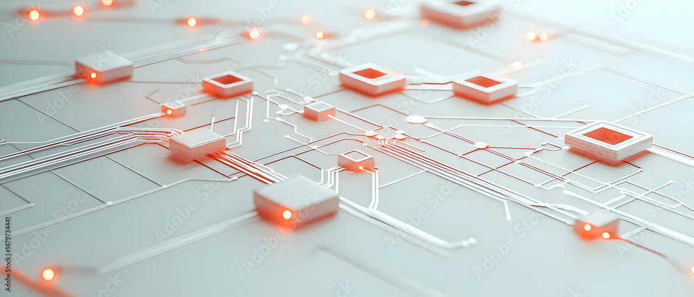 Poster abstract circuit board design with glowing orange components