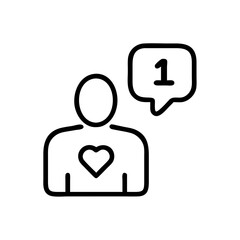 Minimalist black outline vector icon of a follower, symbolizing social media, connection, and online engagement on a transparent background.