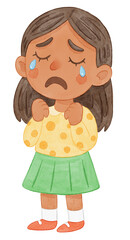 Watercolor Illustration of a Crying Girl Showing Emotion