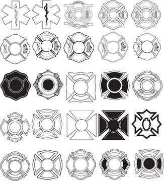 firefighter emblem set vector, set of black and white vector geometric elements. vector illustration