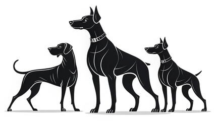 Naklejka premium Silhouettes of Dogs Isolated on White Background Various Dog Breeds and Poses
