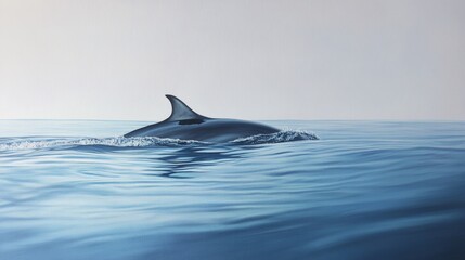 Fototapeta premium Swimming dolphin fin rising above ocean waves marine environment nature scene tranquil viewpoint