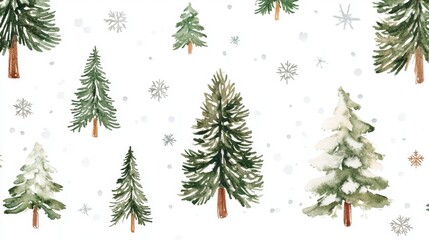 Fototapeta premium Winter wonderland snow-covered pine trees in a serene forest setting illustrative art style aesthetic viewpoint