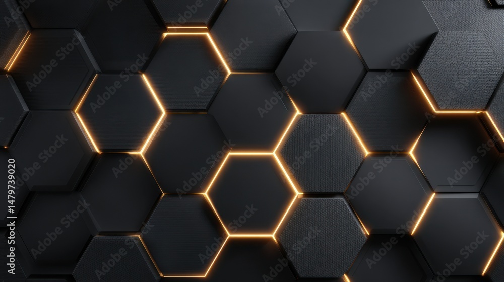 Poster hexagonal pattern with glowing edges creating a modern, sleek background design for various creative