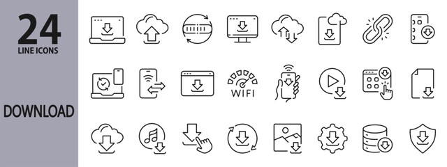 Download line icons set with Upload, Internet, Mobile, Cloud, File, Click, Computer and more. Editable Stroke