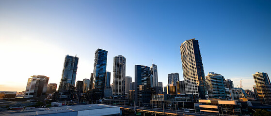 Fototapeta premium Modern City Skyline Panorama Under Sunny Day