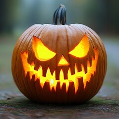 Carved pumpkin with spooky face