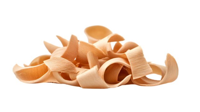 Wood Shavings Isolated on White Background - Organic Texture for Crafts and Design Projects