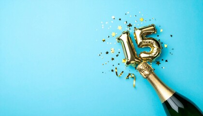 15 number party. 15th anniversary champagne bottle balloon pop.	

