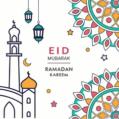 Obraz premium Eid mubarak and islamic greeting card , poster, banner design, abstract vector illustration design