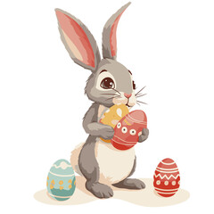 Obraz premium Vector cute rabbit holding easter eggs