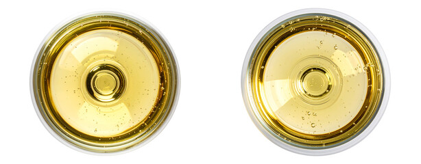 Top View of Sparkling White Wine Glass – Isolated on White