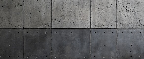 Gray concrete wall panels with textured surface and holes