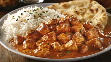 Butter Chicken with Rice and Naan Bread