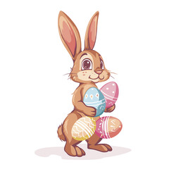 Fototapeta premium Vector cute rabbit holding easter eggs