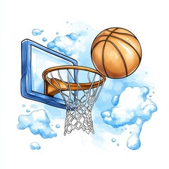 Pixel Art Watercolor Basketball About to Score