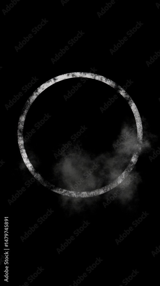 Poster ethereal circle frame with smoke overlay on black background abstract design element graphic resourc