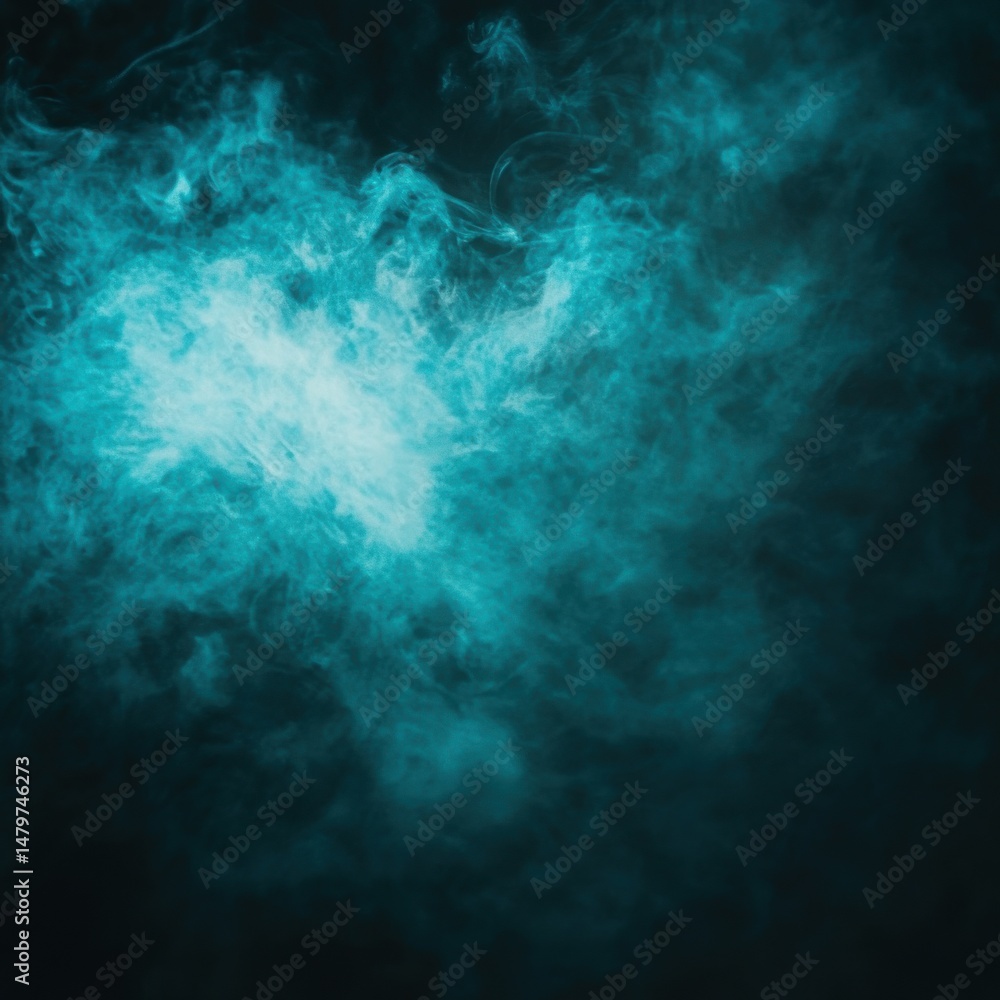 Aufkleber abstract teal smoke swirls and flows in a dark space creating a mysterious and ethereal atmosphere p
