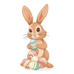 Obraz premium Vector cute rabbit holding easter eggs