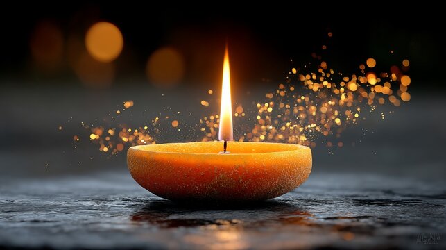 Glowing citrus candle with fiery aura