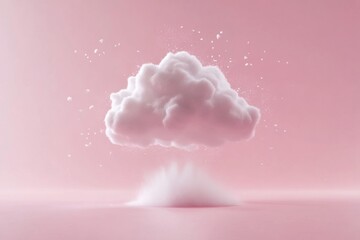 Fluffy Cloud Suspended Above Powder Explosion on Pink Background Studio Shot Dreamy Ethereal Concept Art