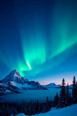 beautiful mountain landscape starry sky and northern lights.created with the help of artificial intelligence.