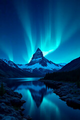 beautiful mountain landscape starry sky and northern lights.created with the help of artificial intelligence.