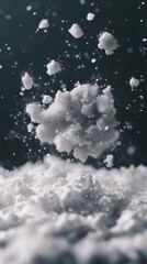 Abstract shot of white powder explosion against a dark background in studio setting with dynamic movement and texture
