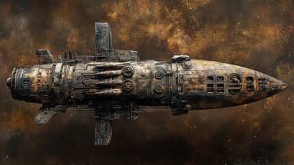 Fototapeta premium Rusty, aged, futuristic spacecraft in space