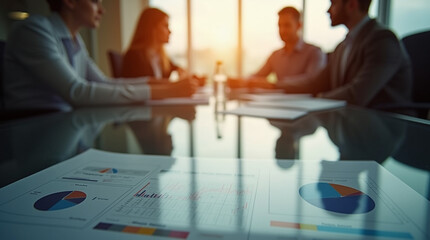 Close-Up of a Corporate Meeting Under Warm Lighting – Microphotography of Reflections and Paper Textures