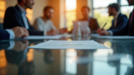 Close-Up of a Corporate Meeting Under Warm Lighting – Microphotography of Reflections and Paper Textures