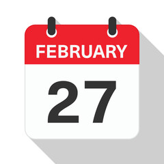 Fototapeta premium February 27 Daily Calendar. Red Theme on White Background