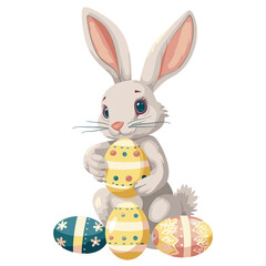Vector cute rabbit holding easter eggs