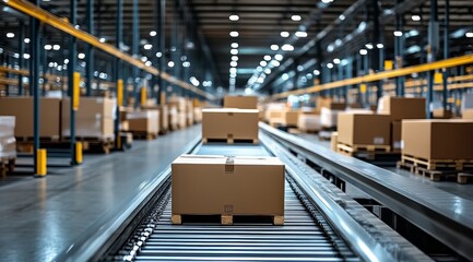 Boxes on Conveyor Belt in a Warehouse