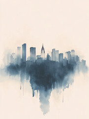 Watercolor cityscape of New York skyline in abstract style