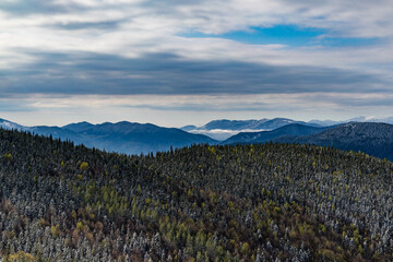 mountain peaks covered with forest