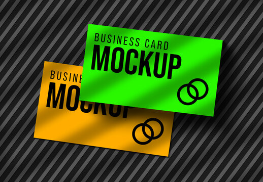Business Card Top View Mockup with Diagonal Shadow Background