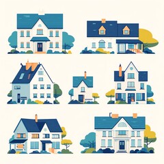 Obraz premium Charming House Designs A Collection of Six Unique Homes, Each with its Own Special Architectural Style and Character.