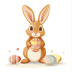 Fototapeta premium Vector cute rabbit holding easter eggs