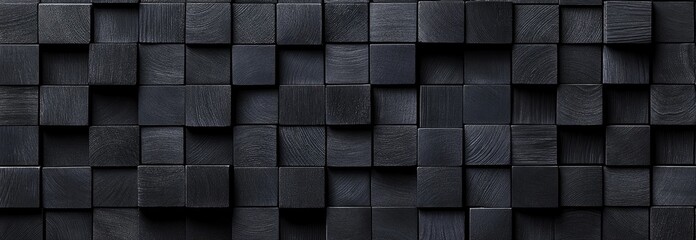 Dark, square, wood blocks create a textured wall