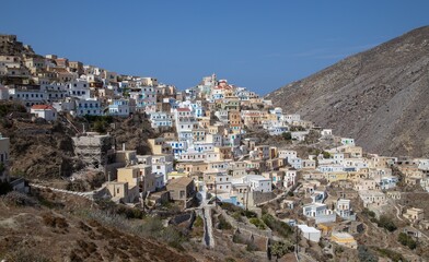 Obraz premium Buildings in the village of Olympos on the northern part of the island of Karpathos, Greece.