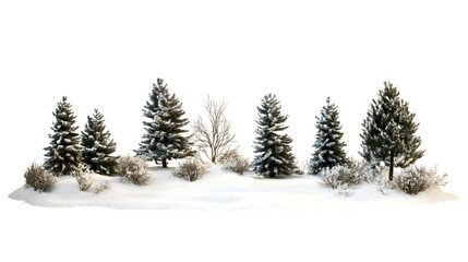 Fototapeta premium Snowy Landscape Isolated on White Background - Winter Wonderland Scene for Design Projects