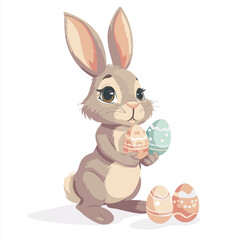 Fototapeta premium Vector cute rabbit holding easter eggs