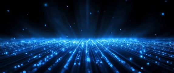 Obraz premium Abstract Digital Landscape with Blue Light Rays and Particles