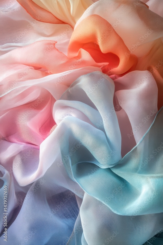 Poster pastel silk fabric folds in gradient colors close up texture abstract background top view soft light