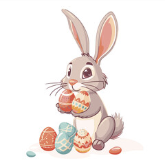 Obraz premium Vector cute rabbit holding easter eggs