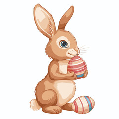 Vector cute rabbit holding easter eggs