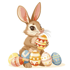 Vector cute rabbit holding easter eggs