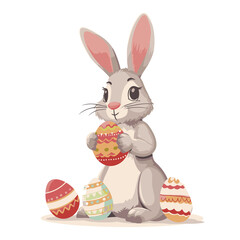 Vector cute rabbit holding easter eggs