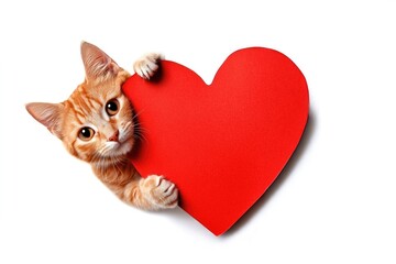 A cute pretty cat peeking out from red heart